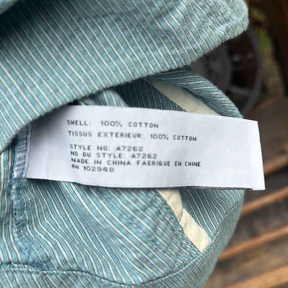 Tulle vest 5 button down belt on back 100% cotton lght blue with white stripes M - Picture 7 of 7